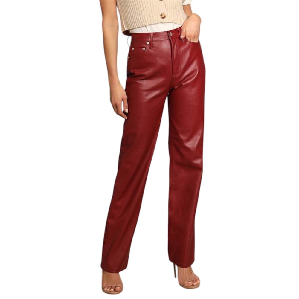 Pistola Red Faux Leather Straight Leg Pants Size 25 Moto Y2K Western Biker Chic